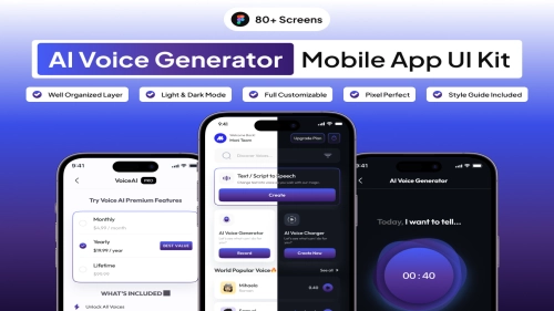 VoiceQu - AI Voice Generator Mobile App UI Kit - Figma Resources