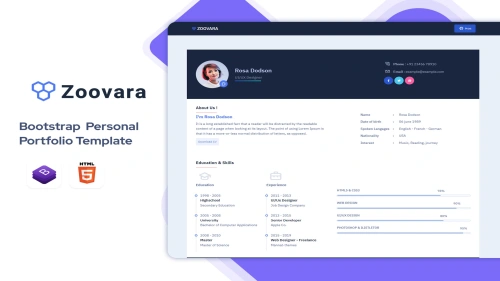 Zoovara - Personal Portfolio Resume CV Template