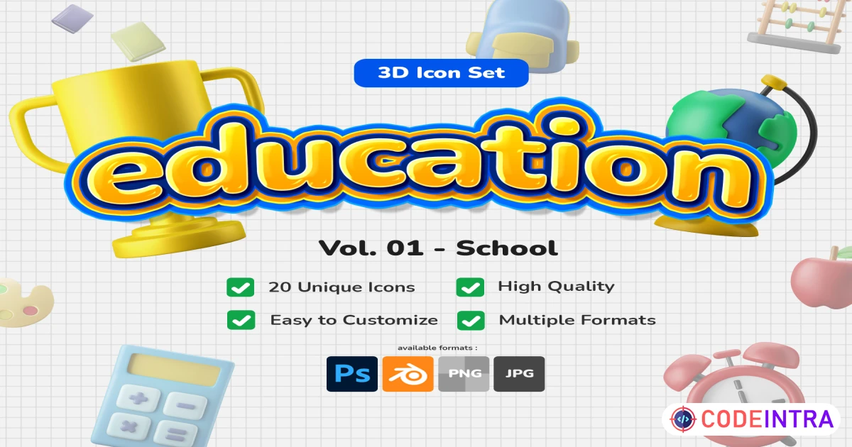 3D Icon Set - Education School Theme - Codeintra