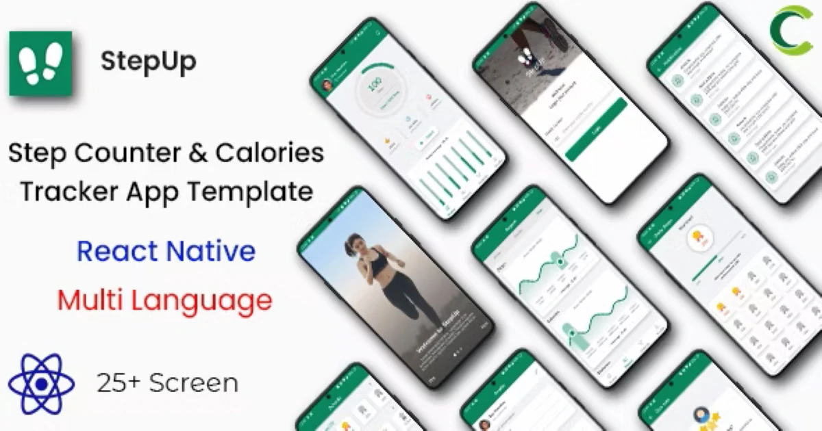 StepUp Counter and Calories Tracker React App Template - Codeintra