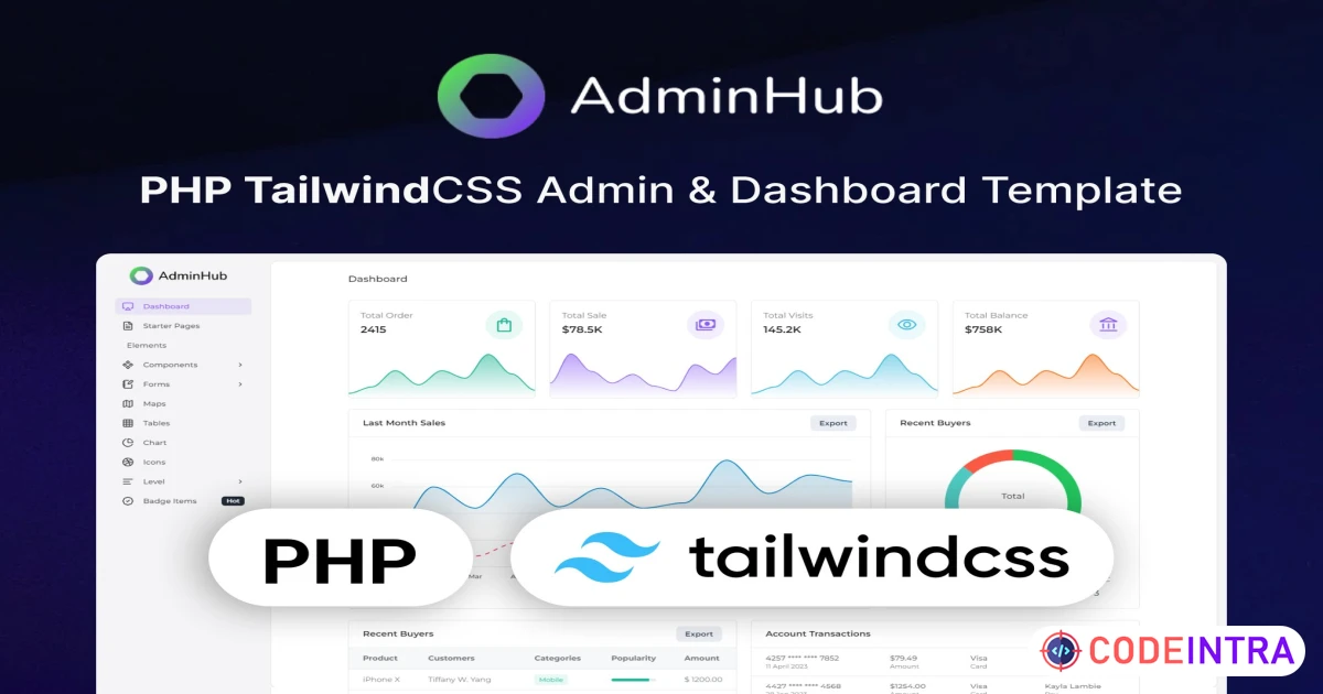 AdminHub- PHP Tailwind Admin & Dashboard Template - Codeintra