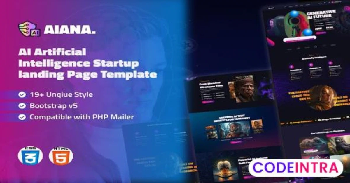 Aiana - AI Landing Startup HTML Template - Codeintra