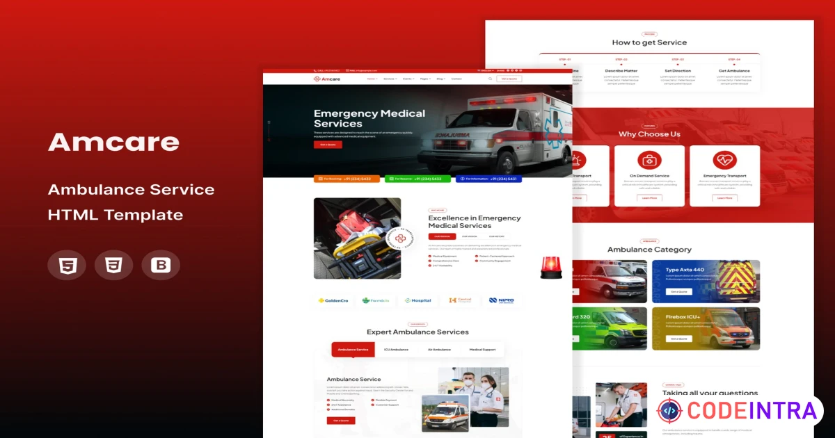 Amcare - Ambulance Service HTML Template - Codeintra
