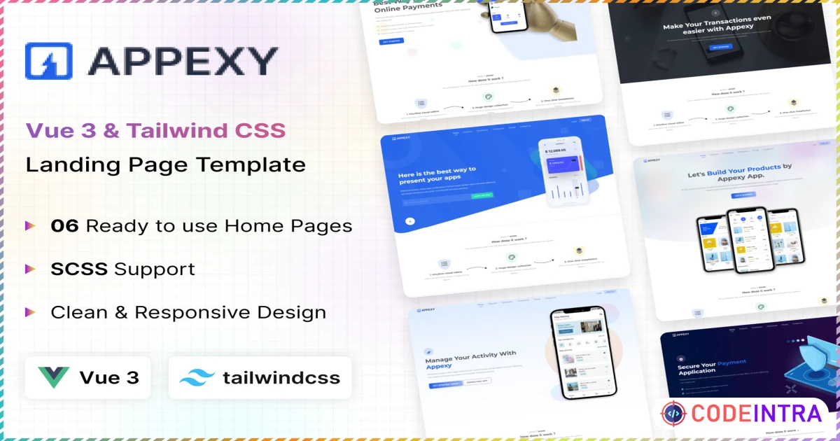 Appexy - Tailwind CSS & Vue Landing Page Template - Codeintra
