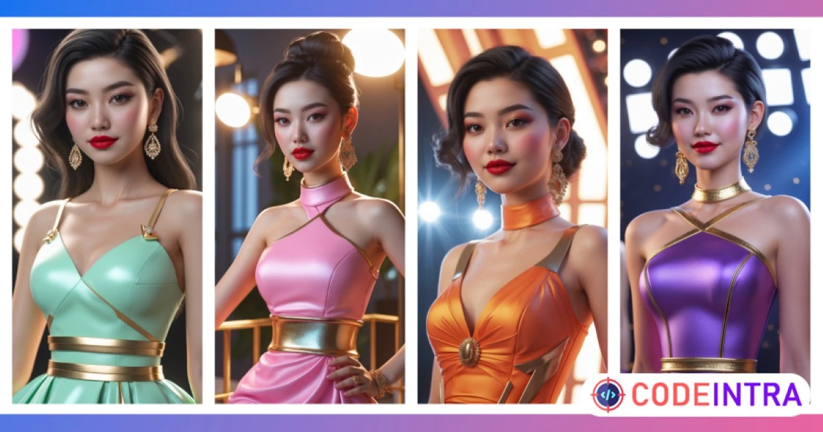 Asian Female in Custom Dress – 100+ AI HD Influencer Luxury Girls Image Pack for Social Media - Codeintra