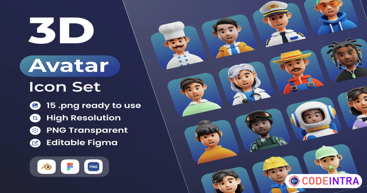 Avatar 3D Illustration in PNG - Figma -Blender - Codeintra