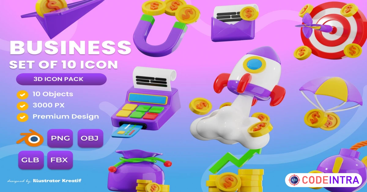 Business 3d Icon PNG - OBJ - GLB - FBX Premium Design - Codeintra