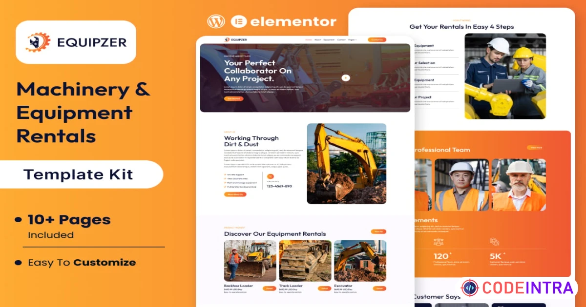 Equipzer - Machinery & Equipment Rentals Elementor Template Kit - Codeintra