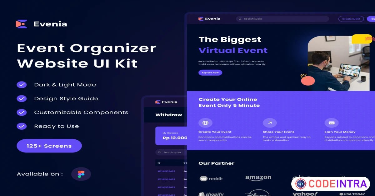Evenia - Event Organizer Marketplace Website UI Kit - Figma Resources - Codeintra