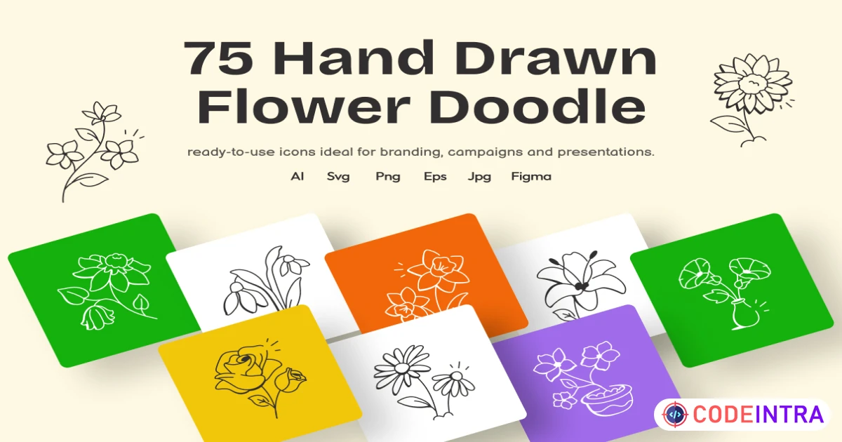 Flower Doodles - Illustrations in AI - Figma - PSD - PNG - Codeintra
