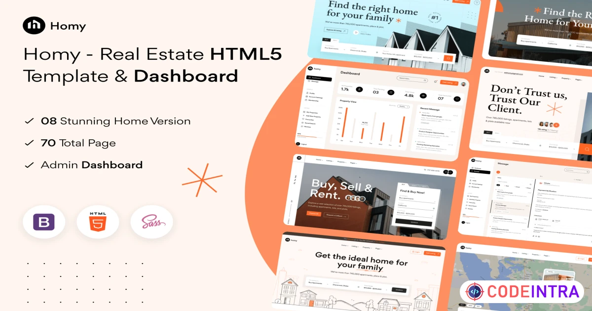 Homy - Real Estate HTML5 Template & Dashboard - Codeintra