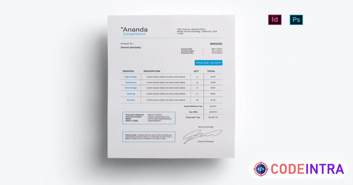 Invoice Template PSD Professional Design - Codeintra