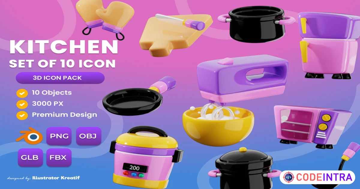 Kitchen 3d Icon PNG - OBJ - GLB - FBX Premium Design - Codeintra