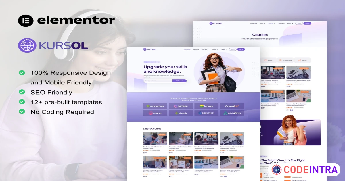 Kursol - Online Course & Education Elementor Pro Template Kit - Codeintra