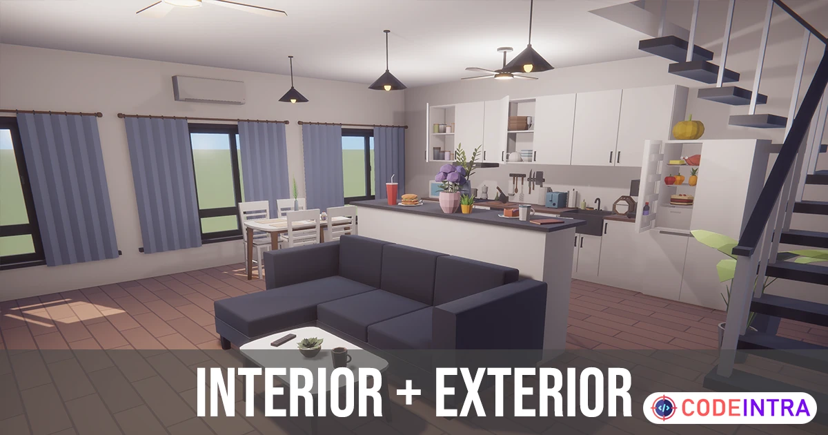 Low Poly House Interior & Exterior | 3D Props | Unity Assets - Codeintra