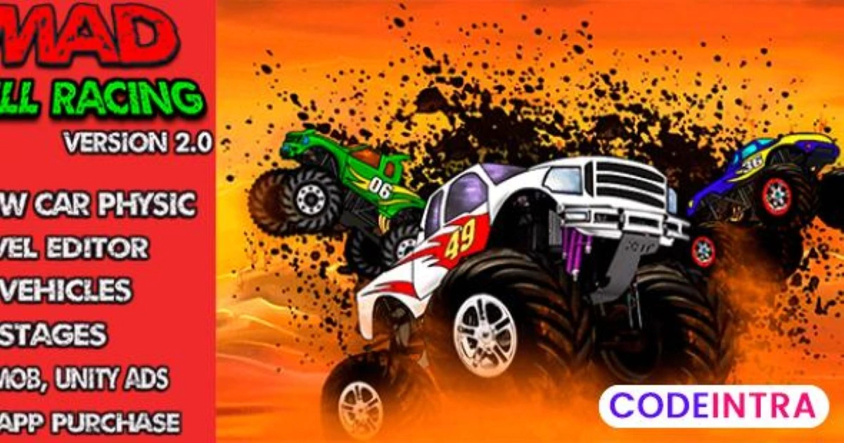 Mad Hill Racing Unity Game + Level Editor - Codeintra