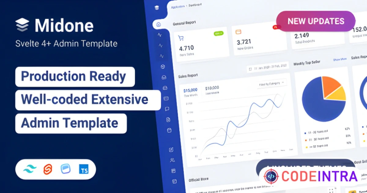 Midone - Tailwind CSS SvelteKit Admin Dashboard Template + HTML Version - Codeintra