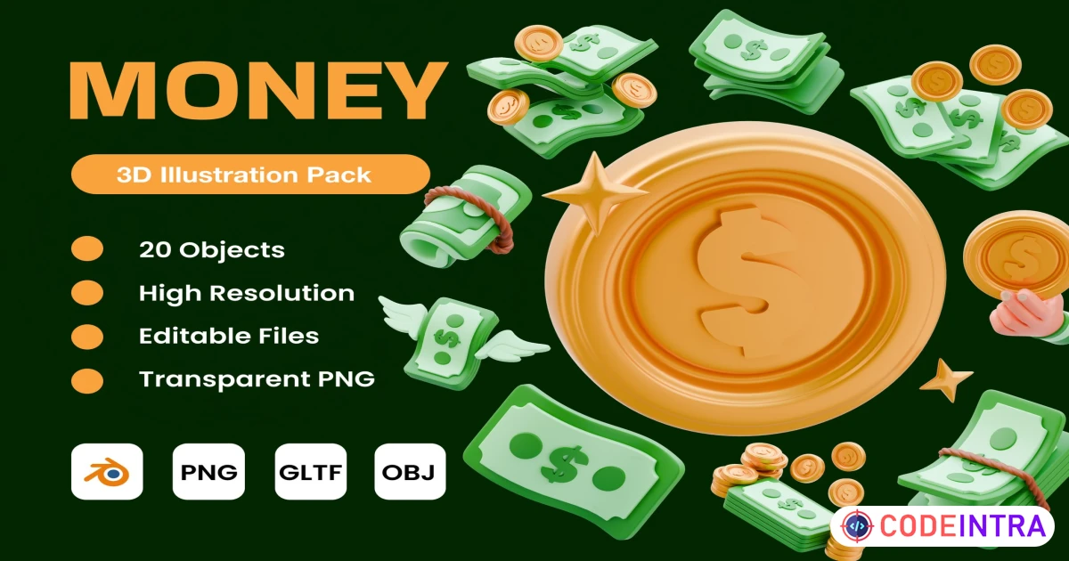 Money 3D Illustration - Codeintra