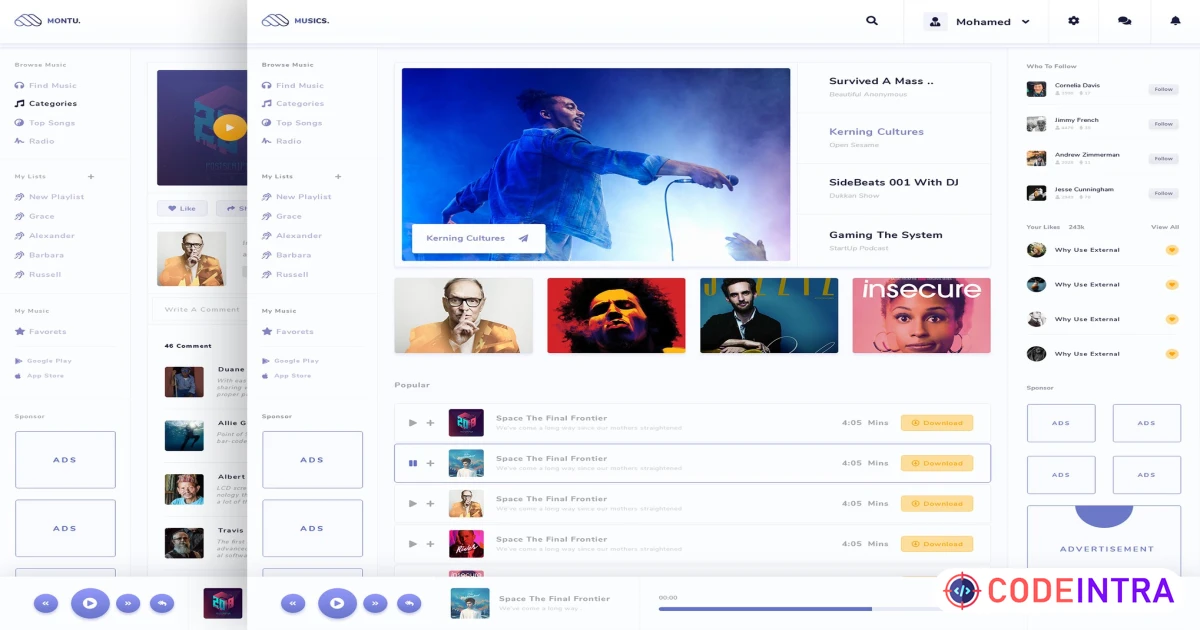 Montu - Admin For Social Music Sharing Platform - Codeintra