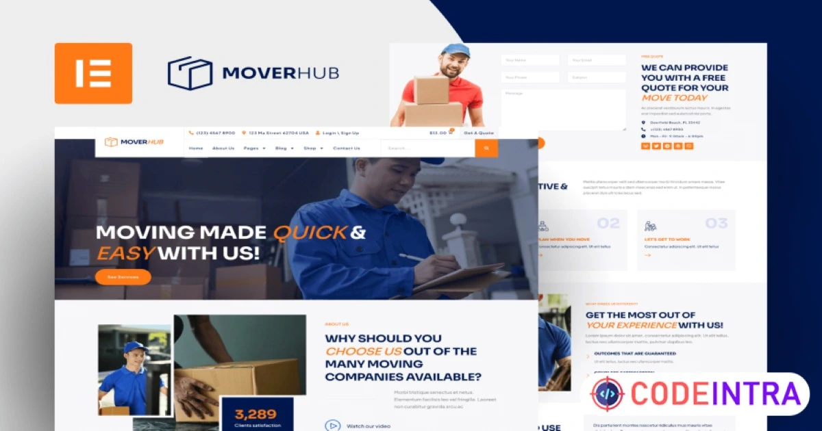 Moverhub - Moving Company Elementor Pro Template Kit - Codeintra