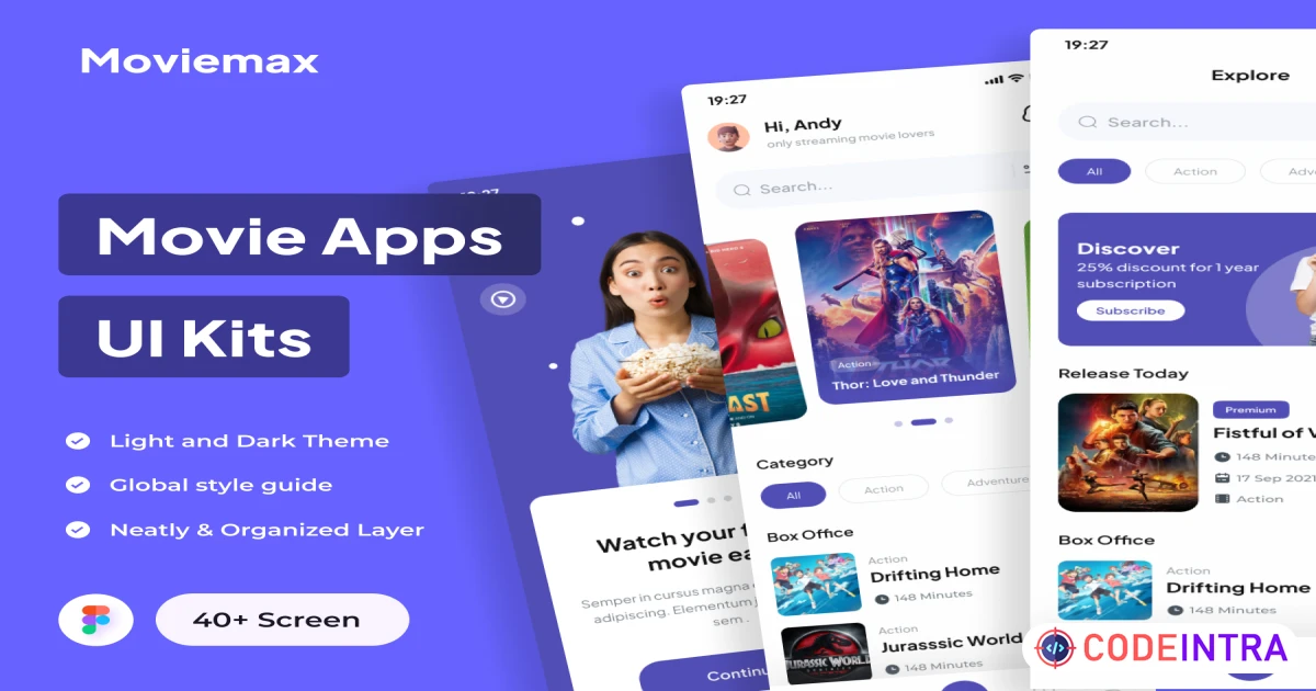 Moviemax - Movie Apps UI Kits - Figma Resources - Codeintra