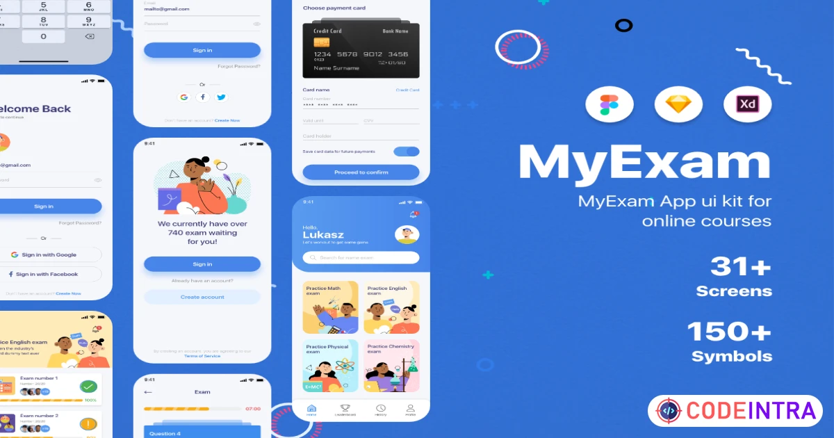 My Exam app UI kit - Figma Resources - Codeintra