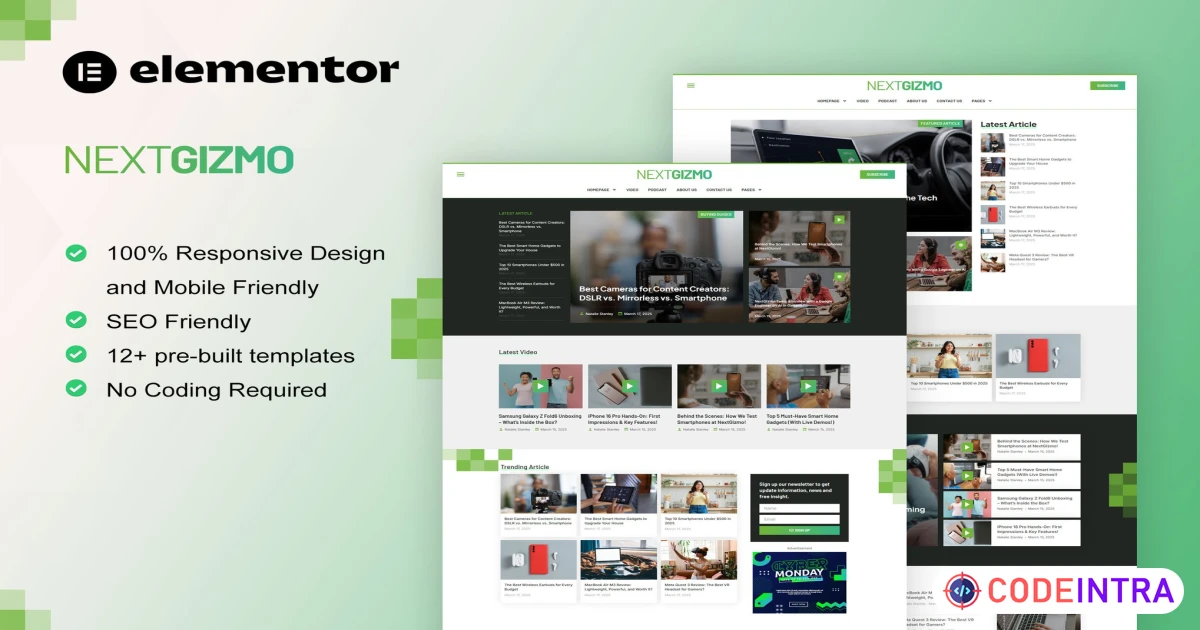 NextGizmo - Gadget News & Magazine Elementor Template Kit - Codeintra