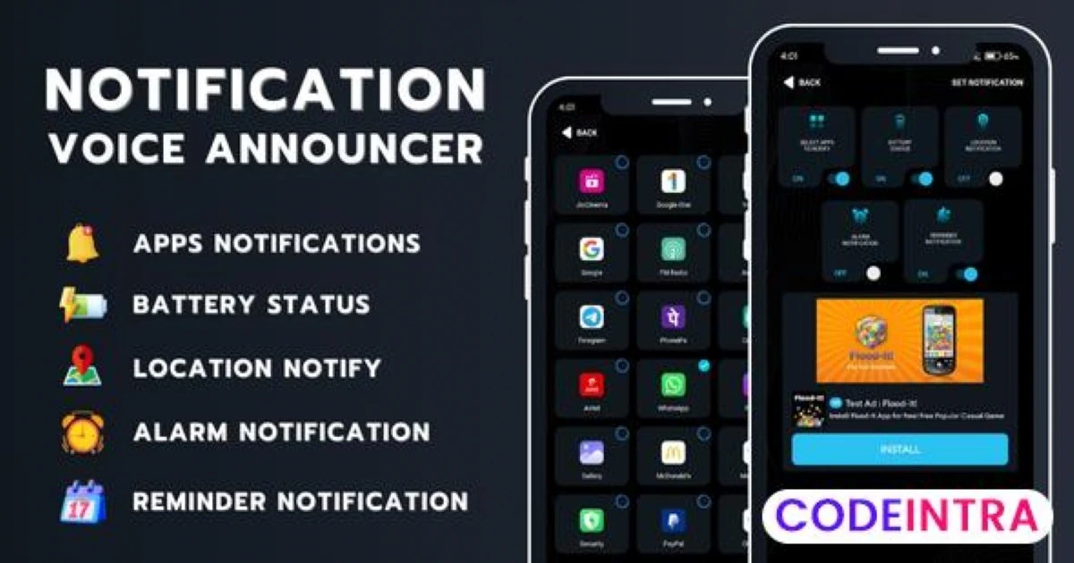 Notification Voice Announcer with AdMob Ads Androi - Codeintra