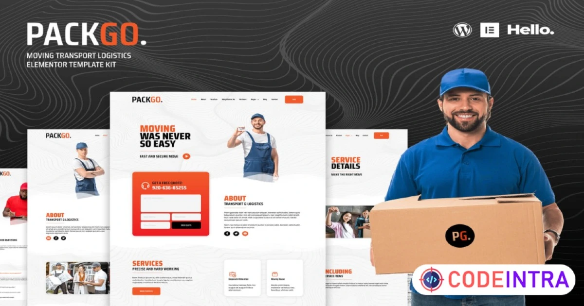 PackGo - Moving Transport Logistics Elementor Template Kit - Codeintra