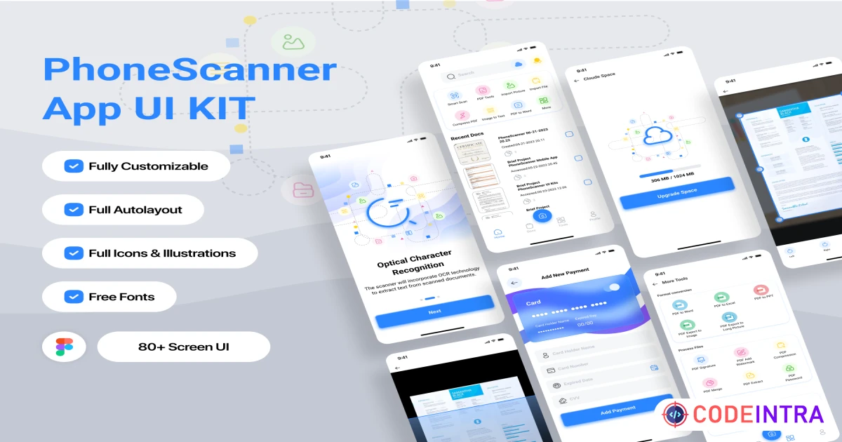 PhoneScanner - Mobile Scanner APP UI Kit for IOS & Android - UI Kits - Codeintra