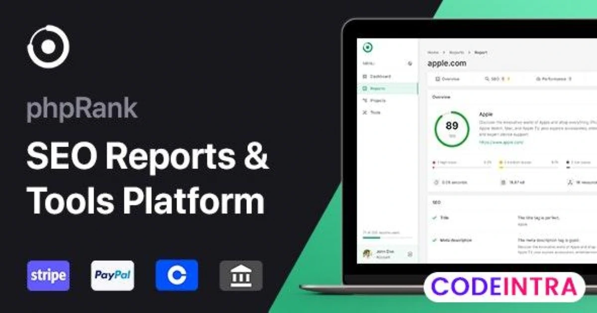 phpRank - SEO Reports & Tools Platform (SaaS) - Codeintra