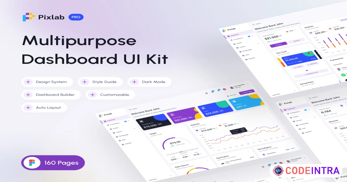 Pixlab Dashboard UI Kit - Figma Resources - Codeintra
