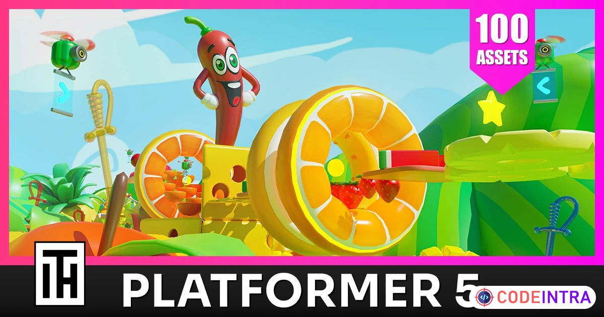 Platformer 5 Fruits - Low Poly 3D Models Pack | 3D Exterior | Unity Assets - Codeintra