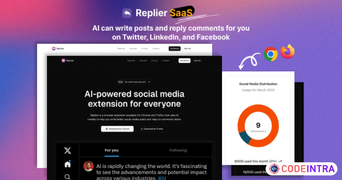 Replier SaaS - AI Content Generator for Social Media - Codeintra