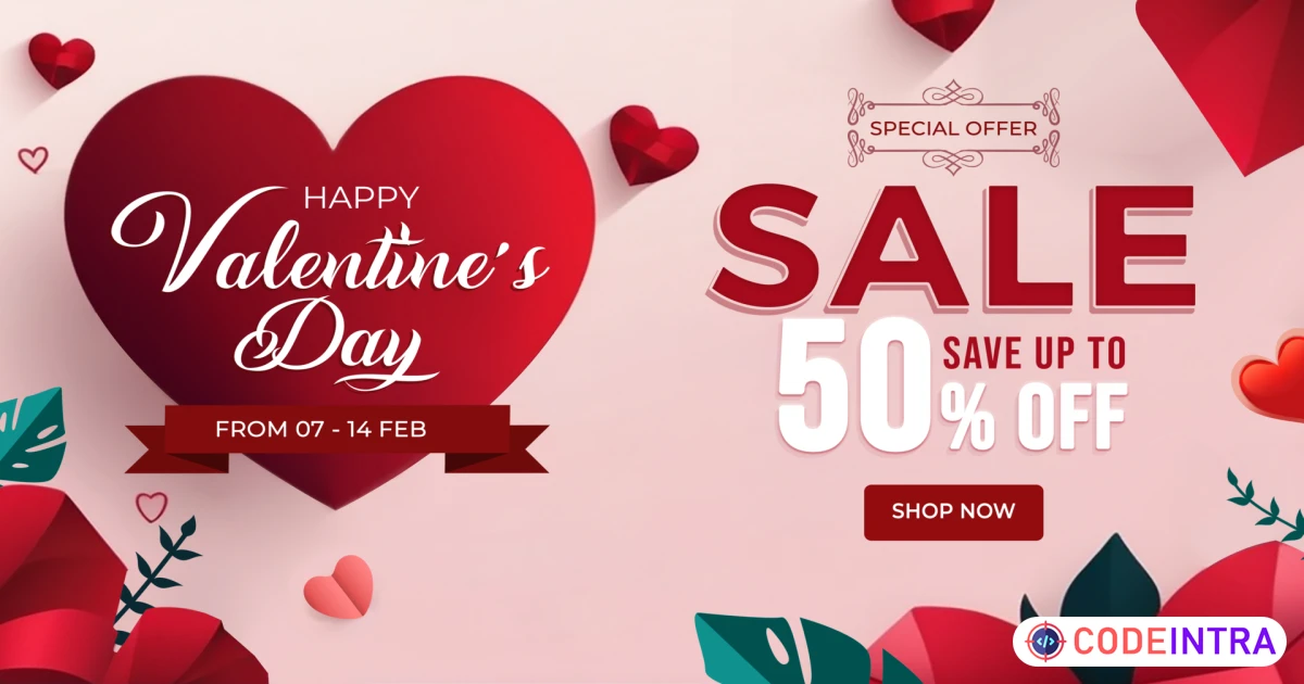 Romantic Savings Valentine Day Sale Template Design Pro PSD ❤️ - Codeintra