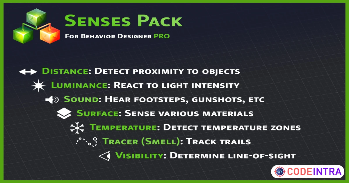 Senses Pack for Behavior Designer Pro | Behavior AI | Unity Assets - Codeintra