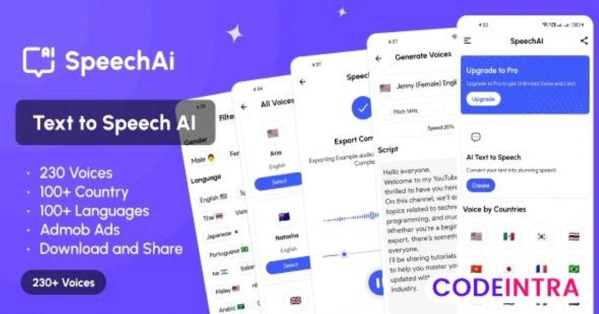 SpeechAI - Text to Speech App with Admob Ads and I - Codeintra