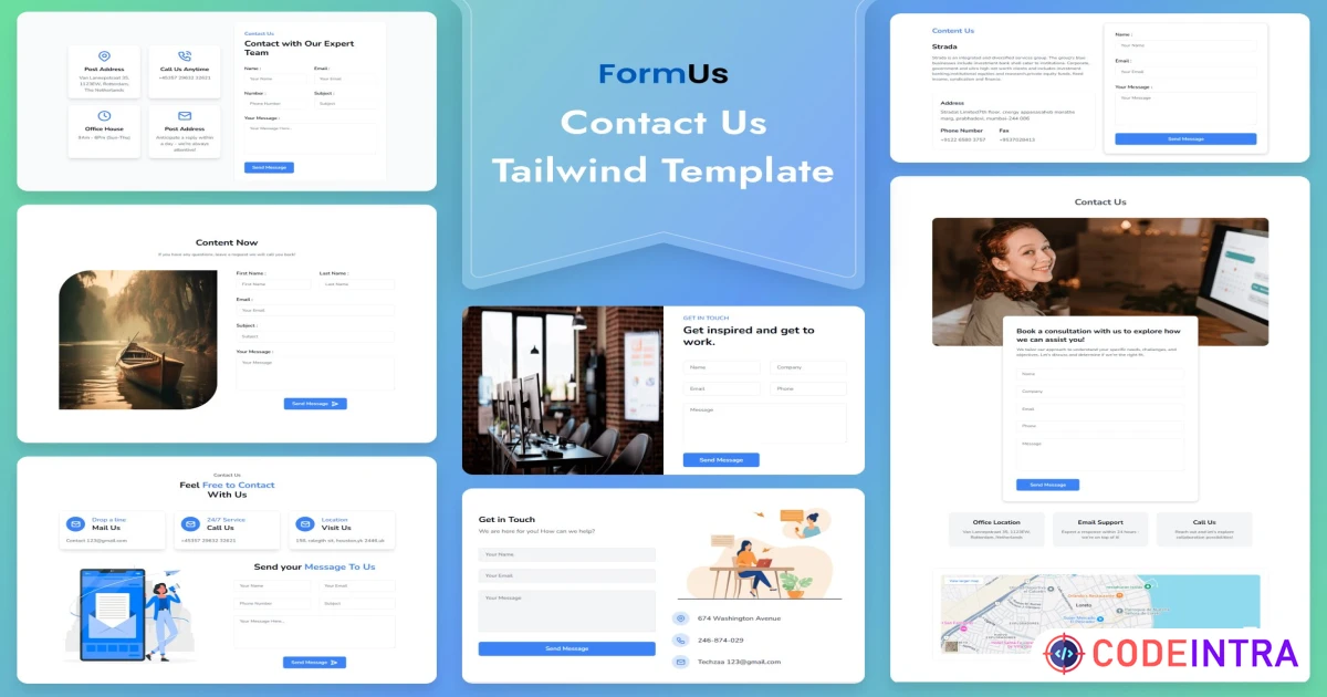 Tailwind CSS Contact Us HTML Template - FormUs - Codeintra