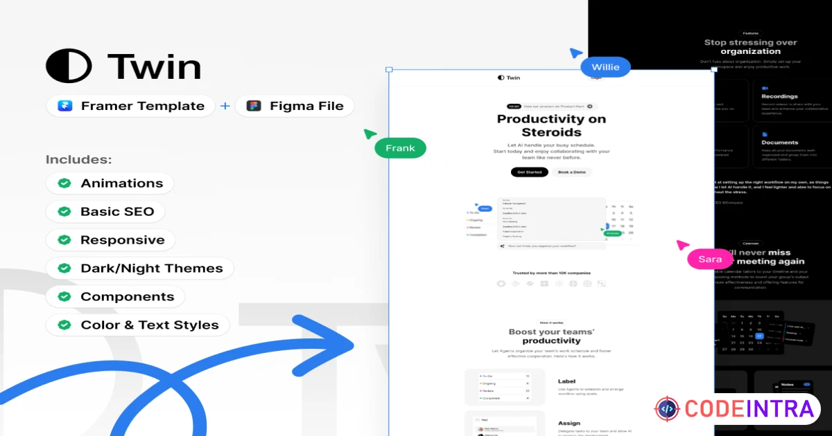 Twin - MicroSaaS Tempalte (Framer + Figma) - Figma Resources - Codeintra