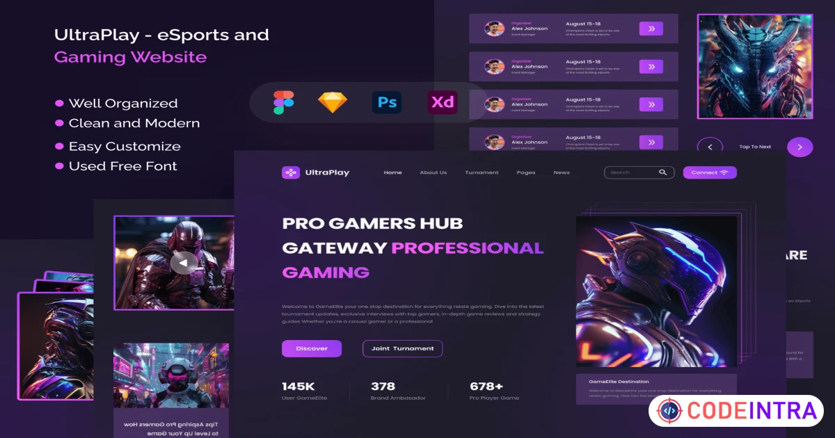 UltraPlay - eSports and Gaming Website in Figma - PSD - Sketch - Codeintra