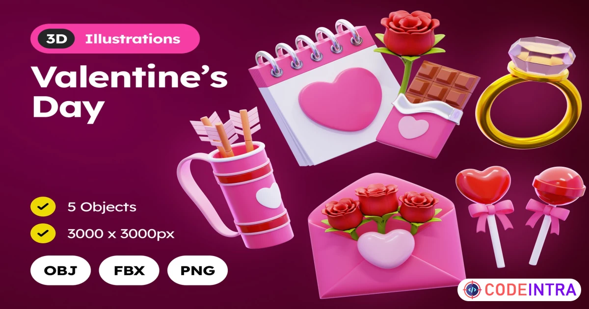 Valentine's Day 3D Illustration PNG OBJ FBX Free Download - Codeintra