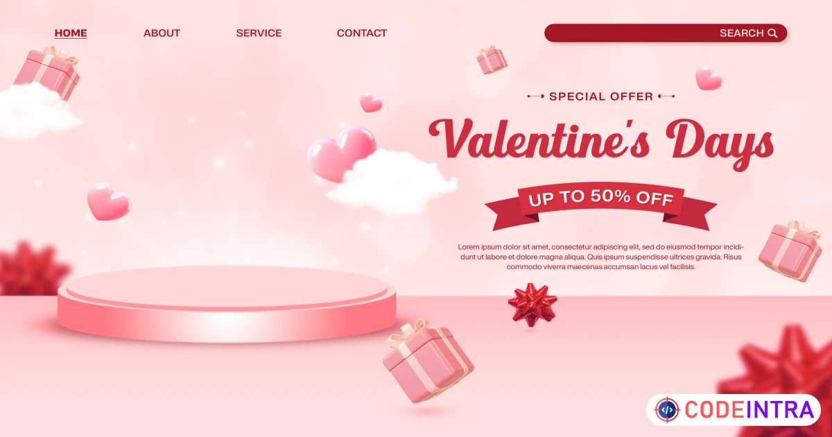 💖 Valentine’s Day Sale Banner Background Landing Page Template - Codeintra