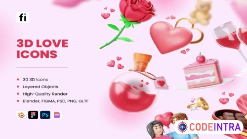 3D Love Icons - PSD, PNG - 30 Icons Set