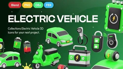 Electric Vehicle 3D High Quality Icon - Blend & PNG