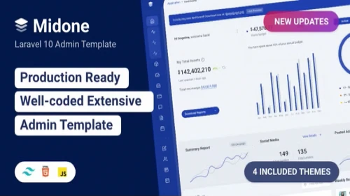 Midone - Laravel 10 Admin Dashboard Template + HTML
