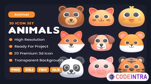 Animals 3D Icon Premium PNG Set of 20