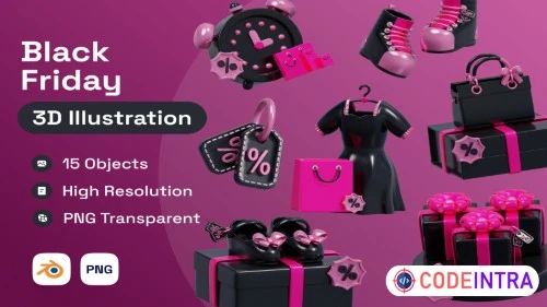Black Friday - 3D Illustration HD PNG Icons Set