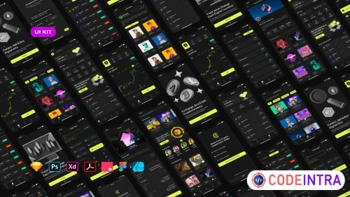 Cryptocurrencies Market App – Dark UI in PPSD, XD, Figma and more