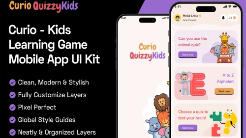 Curio - Kids Learning Game Mobile App UI Kit - Figma Resources