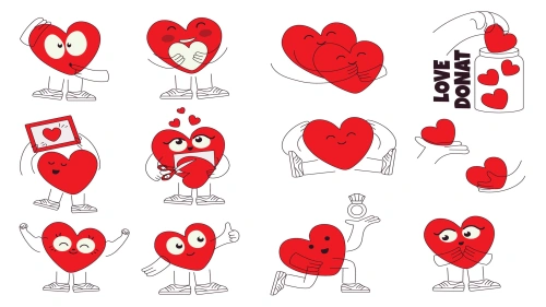Cute Heart Characters Set in AI, EPS, JPG, PNG, PDF, SVG